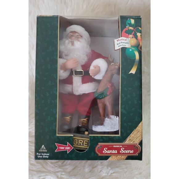 1999 Vintage Holiday Creations Musical Santa Scene w/reindeer - Picture 1 of 10